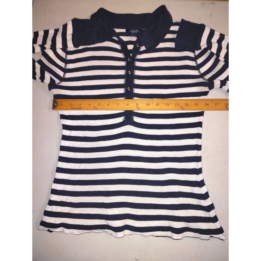 Chaps Est. 1978 Navy Blue & White Striped Waffle Knit Thermal Henley Shirt -... - Picture 5 of 11